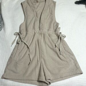 New MonoB Terry 80% cotton Beige Sleeveless Romper w Drawstring Waist / Sz Med